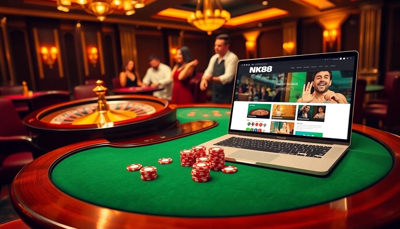 Engaging players enjoying poker at NK88 casino amidst a vibrant atmosphere of excitement.
