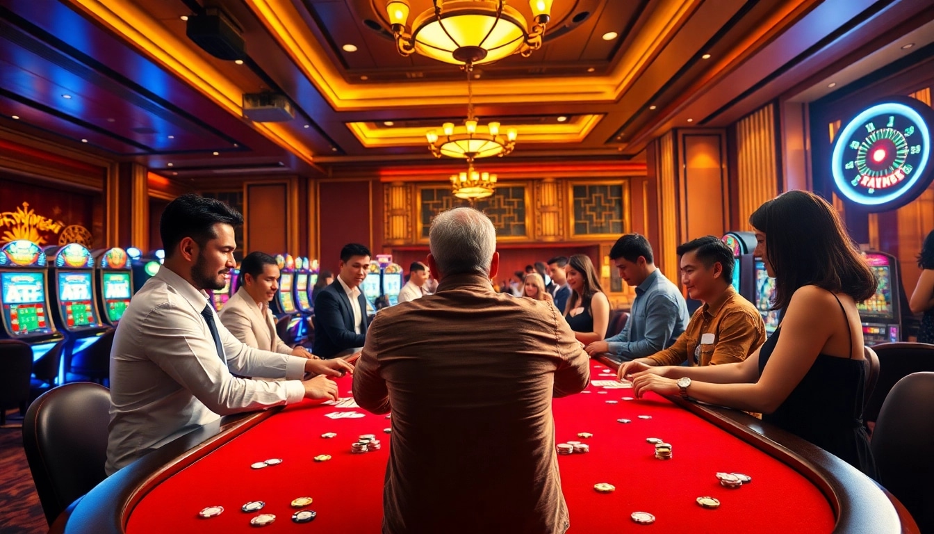 Players enjoying a thrilling game at the XN88 casino, highlighting excitement with vivid gaming elements.