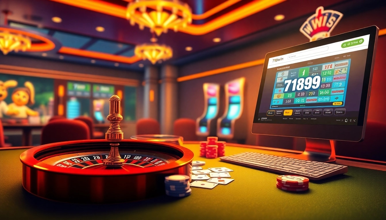 Engaging gambling scene illustrating winners at 789win. com casino with vibrant gaming elements.