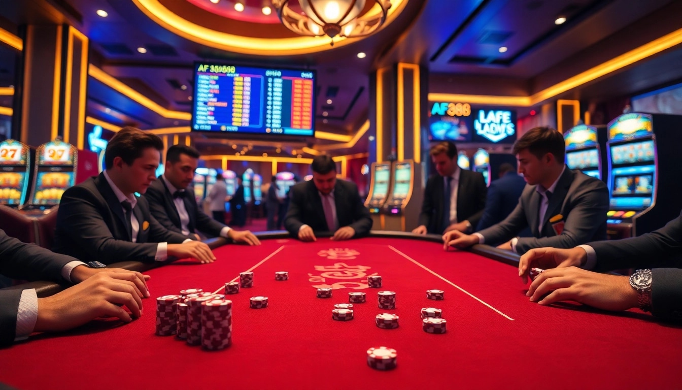 AF88 gaming table surrounded by sophisticated gamblers enjoying their betting experience.
