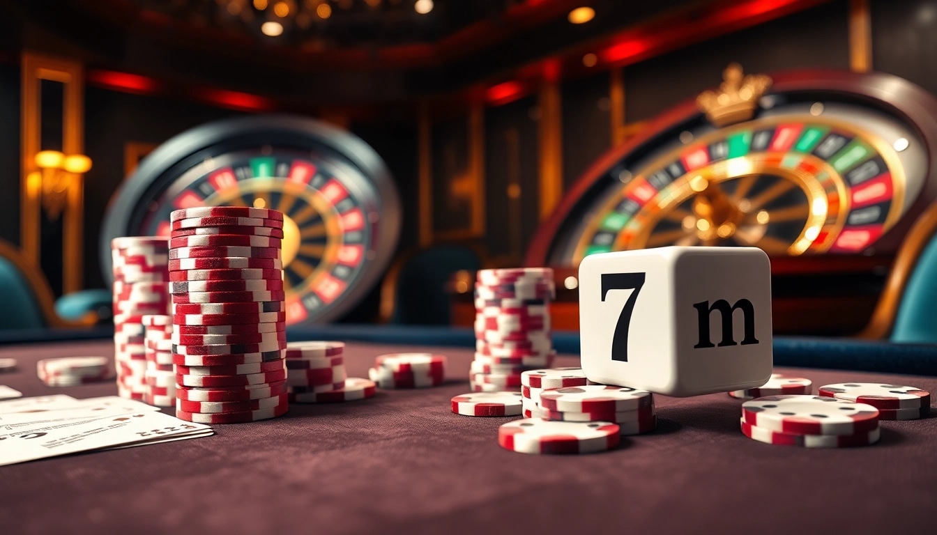Experience the excitement of 7m gambling at a luxury poker table with high-stakes chips.