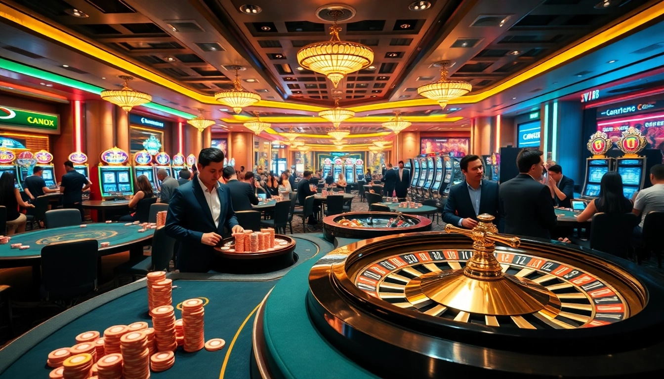 Experience the excitement of SV88's vibrant casino floor with poker tables and lively players.
