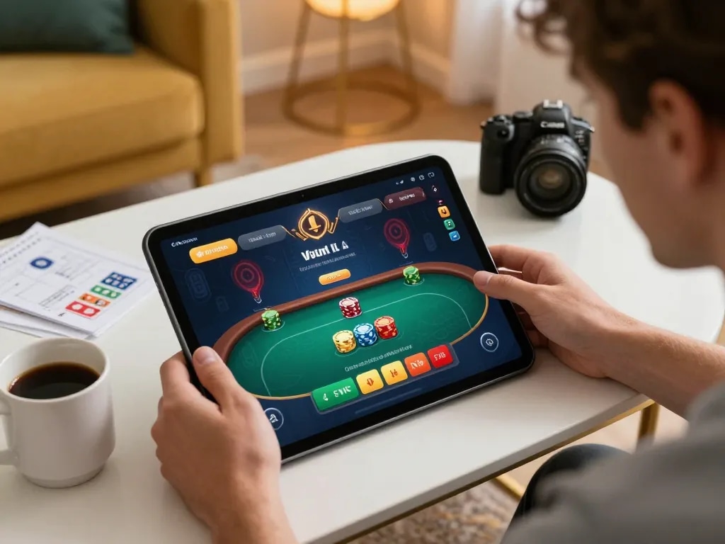 Experience the excitement of ga28 online poker gameplay on a tablet, highlighting strategic betting decisions.