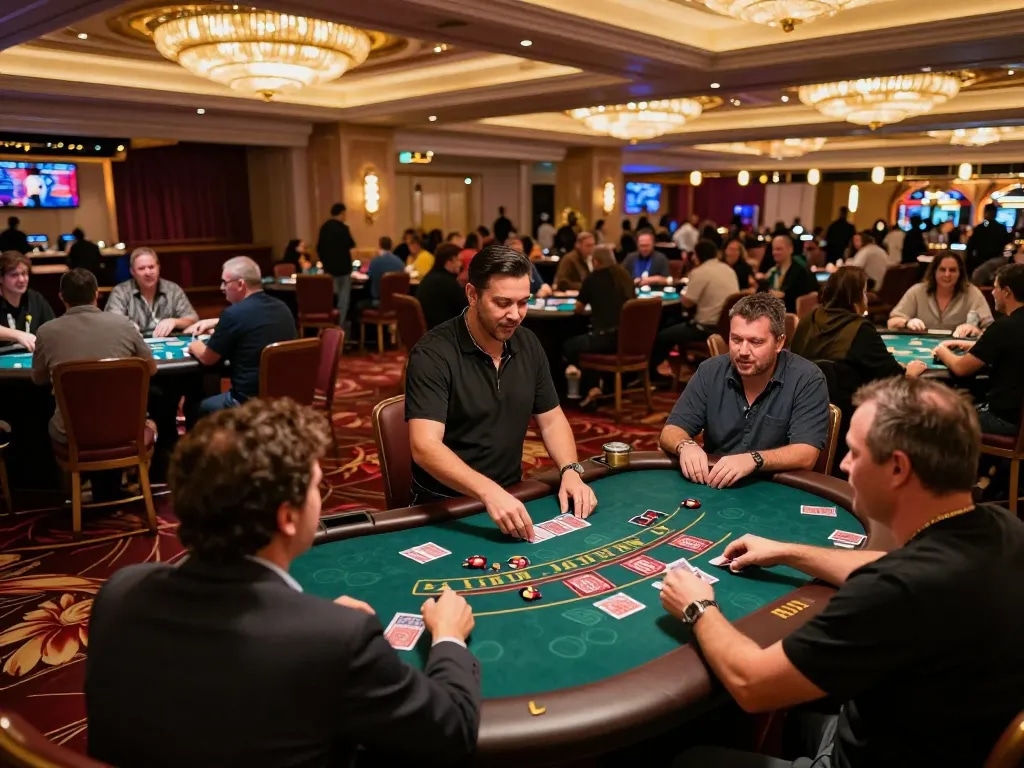 Engaging gameplay scene at casino where players are strategizing for Go 88 blackjack.