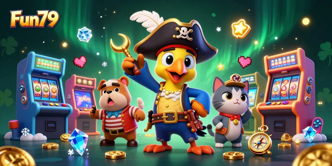 Engage in thrilling gameplay with Fun79 as a pirate crew navigates a vibrant casino world.