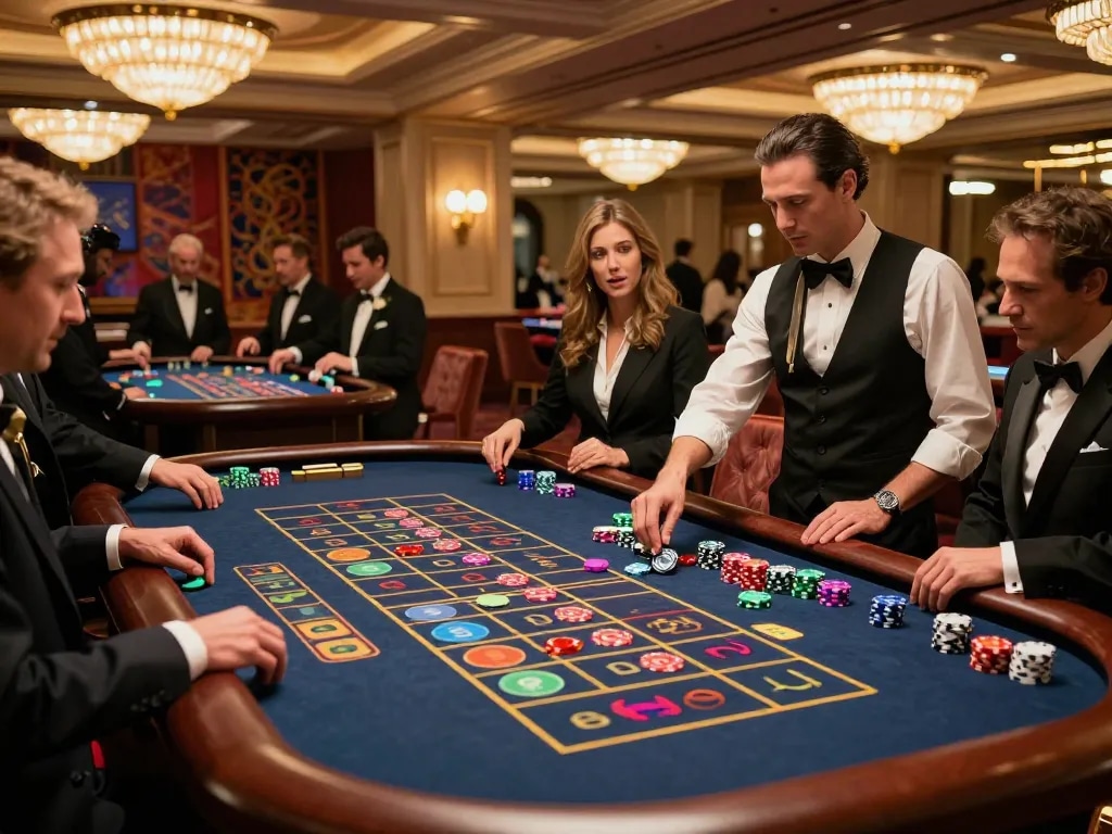 Experience the excitement of roulette at https://go8.agency/ with players placing bets in a luxurious casino