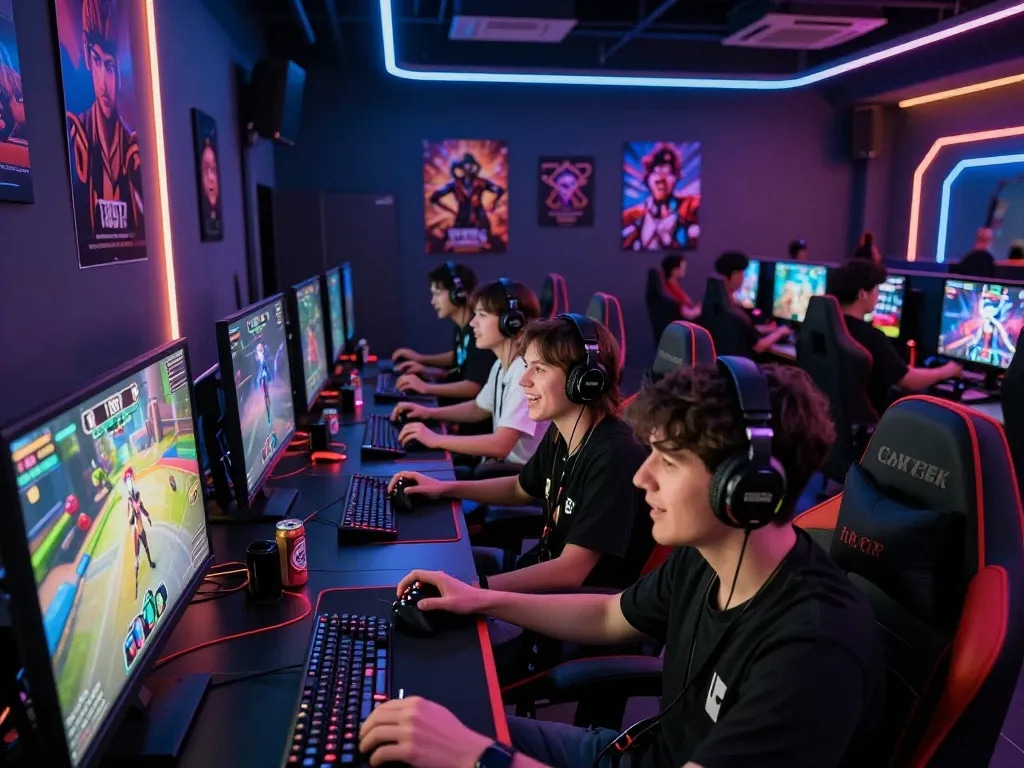 Excited gamers enjoying the interactive experience of game 789P in a vibrant lounge.