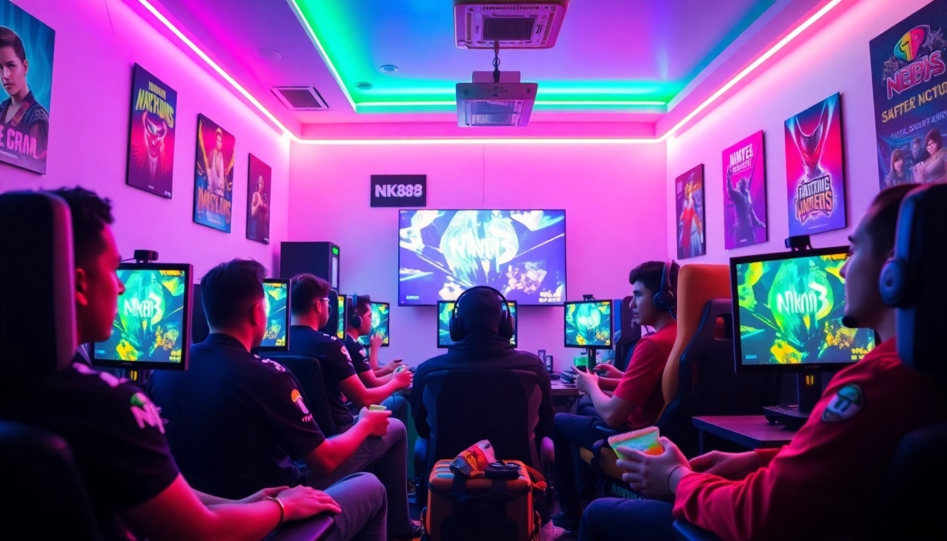 Exciting nk88 gaming scene with diverse players in a modern setup.