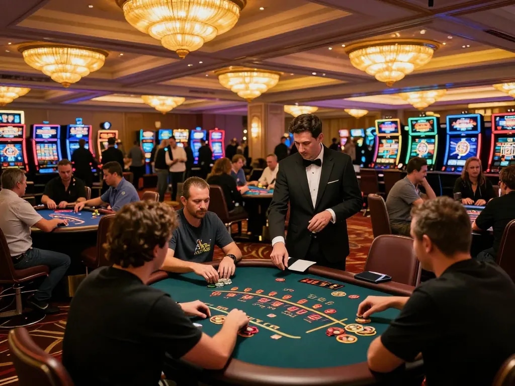Players engaging at an upscale casino table, highlighting nhà cái uy tín for exciting gambling experiences