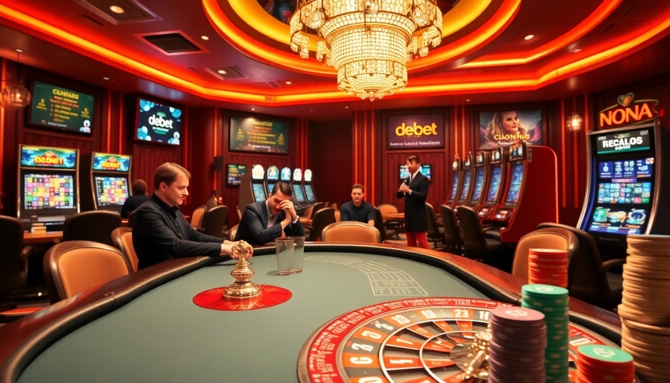 Players betting on poker at a luxurious casino featuring debet mobile gaming experience.