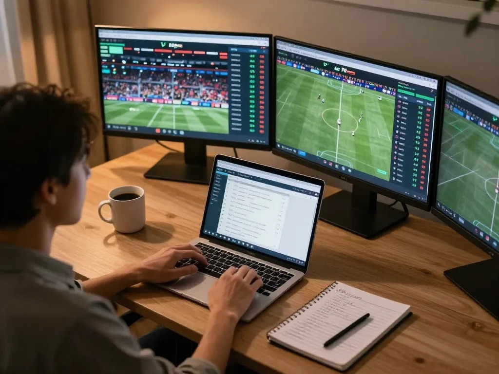 Screenshot of a person engaging in sports betting via https://max88sss.com/ from a stylish home desk setup.