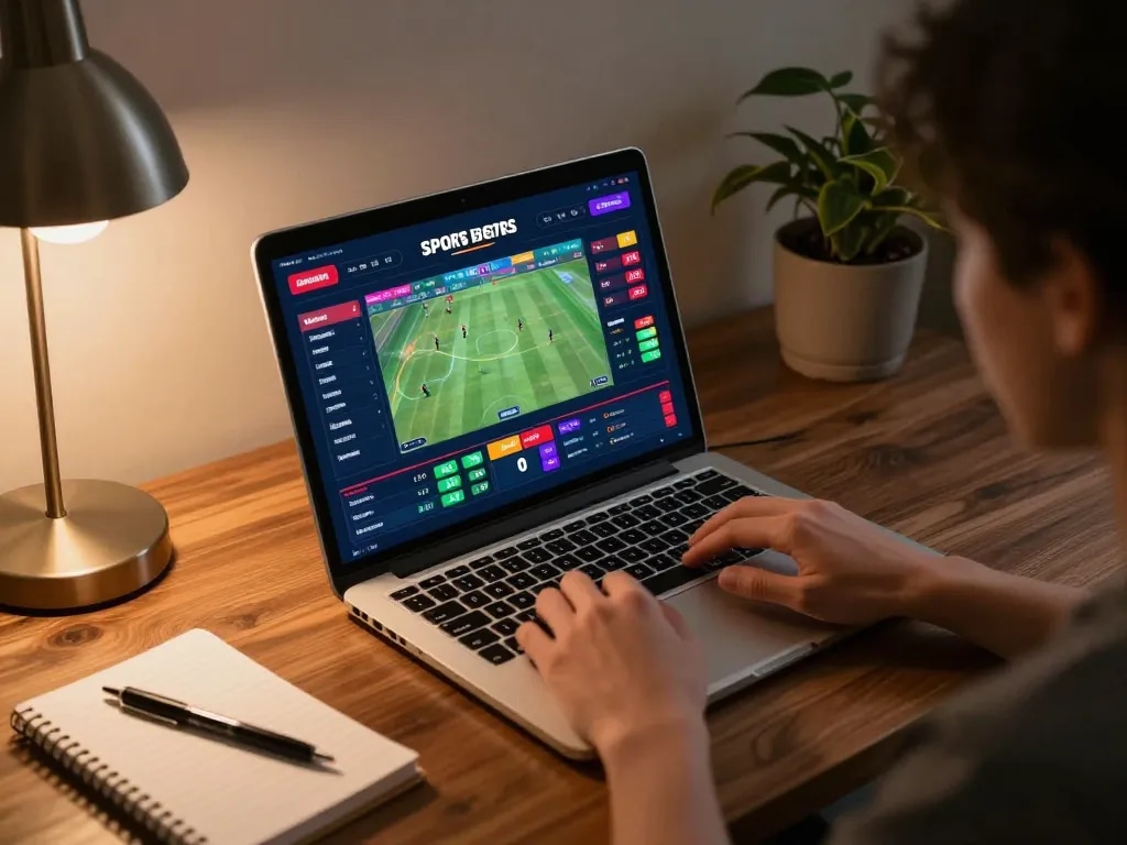 Engaging scene of fabet online sports betting on a laptop, showcasing vibrant game odds.