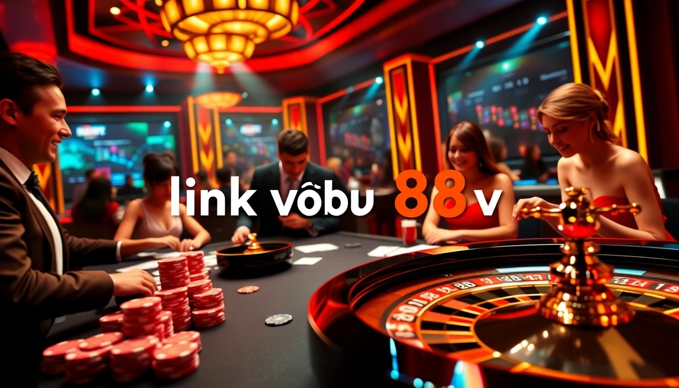 Engaging players at a vibrant casino table featuring link vào 88vv for thrilling gambling action.
