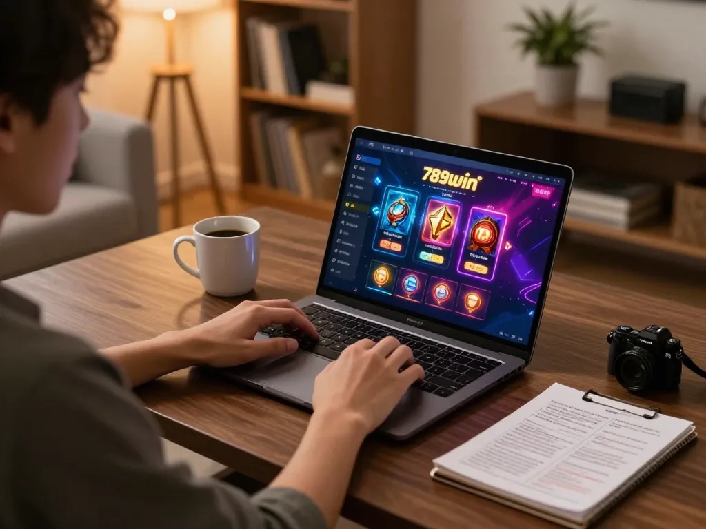 Engaging player enjoying the vibrant 789win hiện đang mở experience on laptop at home, highlighting strategic gameplay.