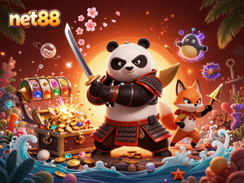 Engage in thrilling net88 experiences with vibrant casino characters amidst explosive treasure scenes.