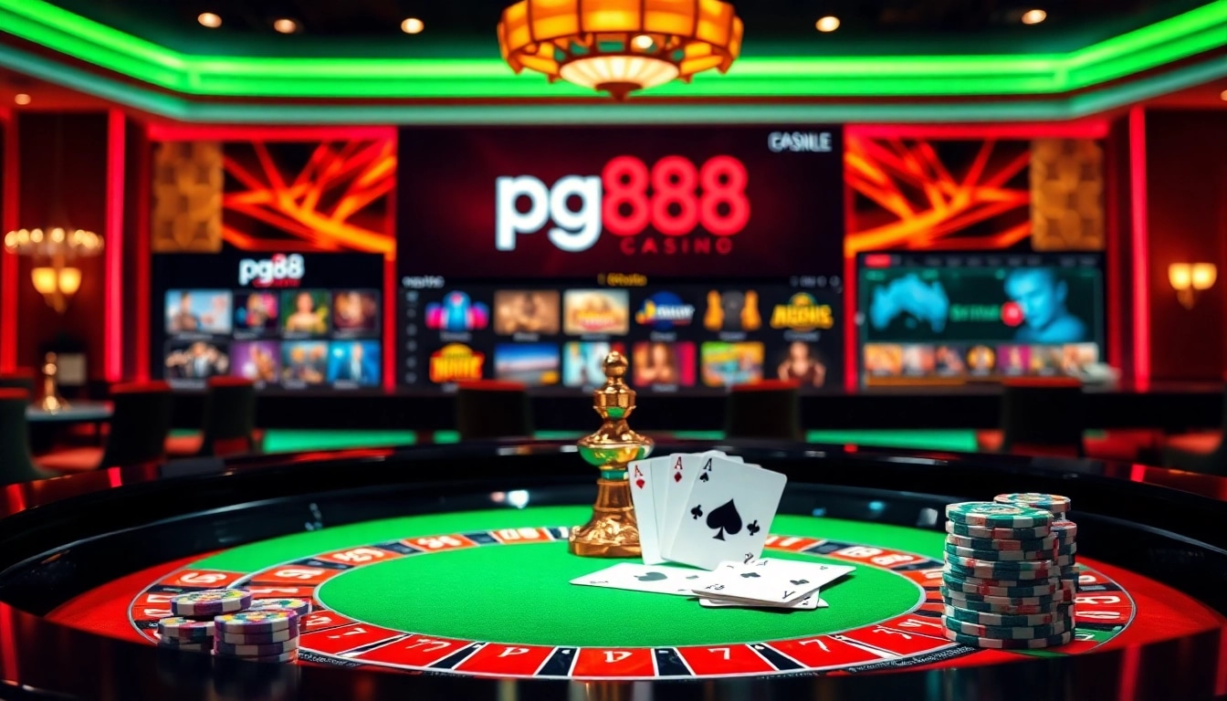 Experience the excitement of pg88 with vibrant casino elements like poker chips and roulette.
