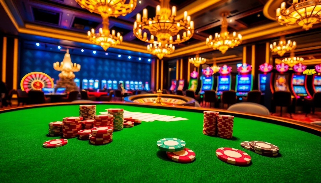 Experience the excitement of games at https://gg88.biz/ with vibrant poker chips and luxurious casino decor.