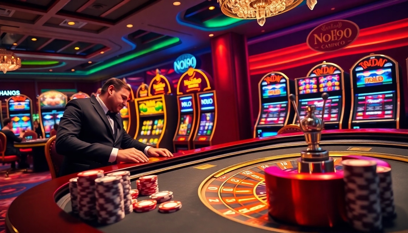 Nohu90 online casino with vibrant games, professional dealer, and exciting gaming atmosphere.