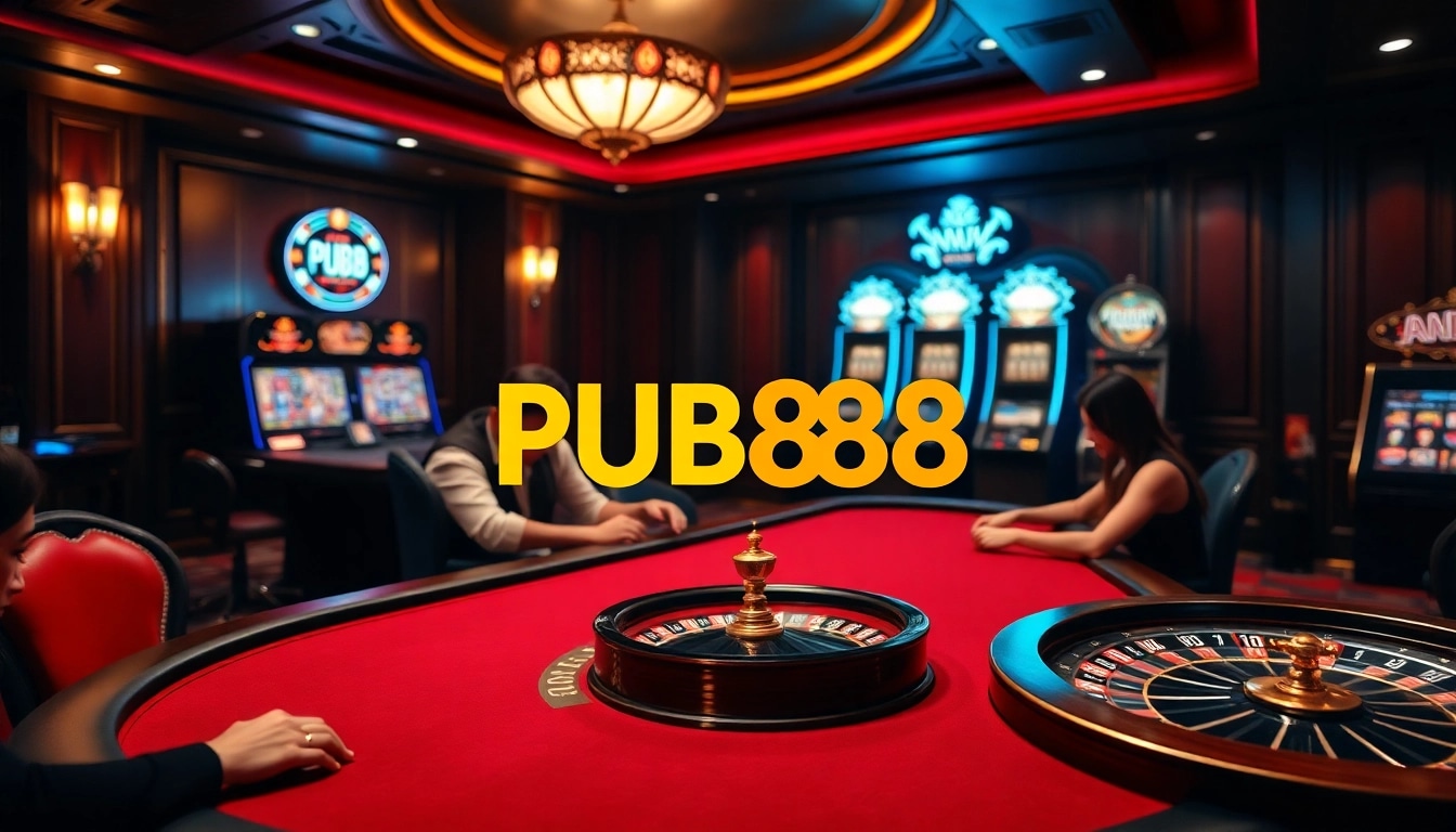 The immersive gaming experience at Nhà cái PUB88 showcases thrilling casino action with poker, roulette, and slot machines.