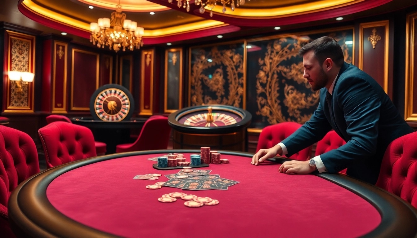 KQBD poker table in a luxurious casino setting with colorful chips and ambient lighting