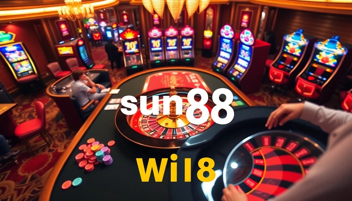 Experience the thrill as players engage at the Sun88 win gaming table amid luxurious casino vibes.
