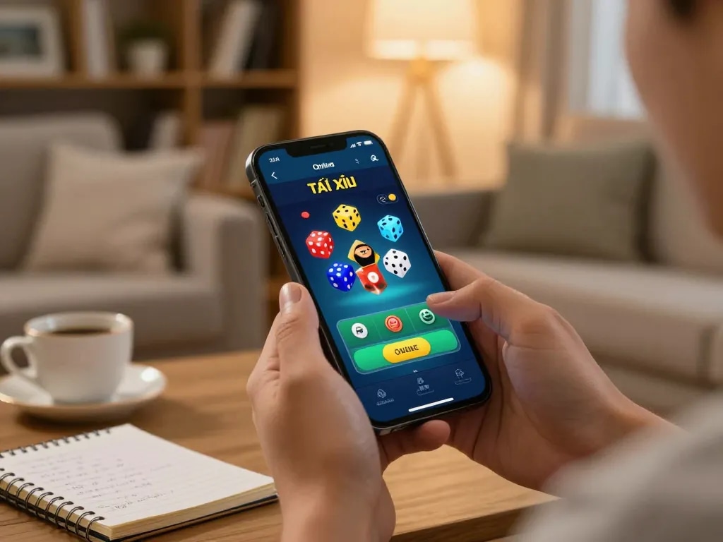 Taking part in an exciting tài xỉu online game on a smartphone with a cozy atmosphere