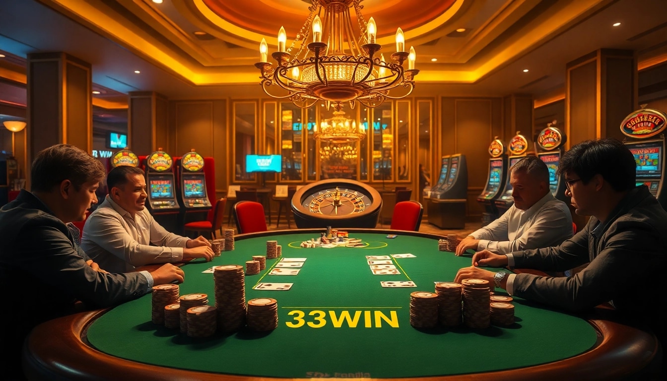 Experience the thrill of gambling with a luxe poker scene at 33WIN casino featuring winning hands.