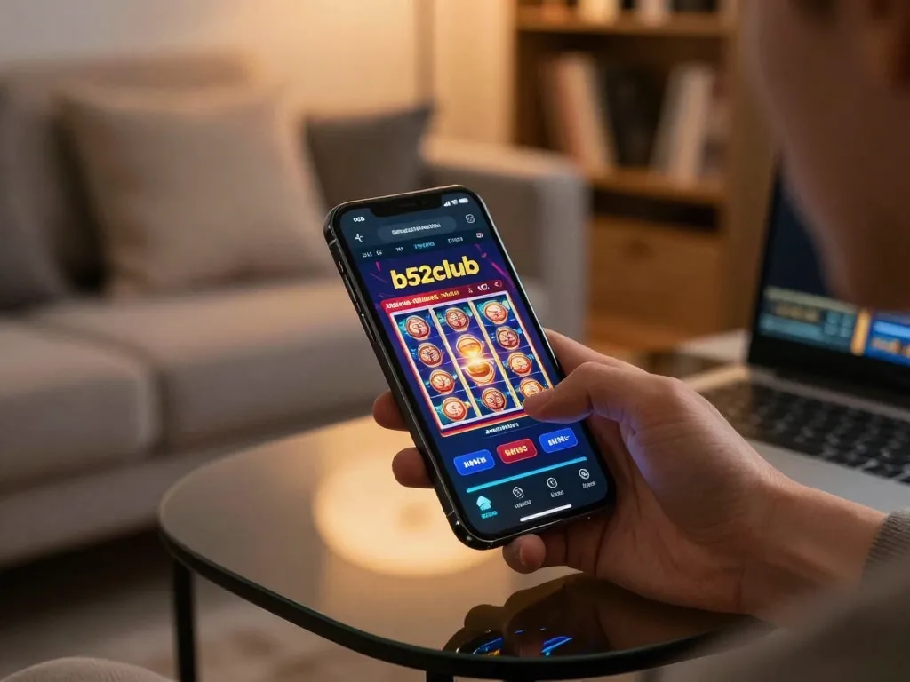 B52club app interface shown on a smartphone during an online gaming session with vibrant graphics.