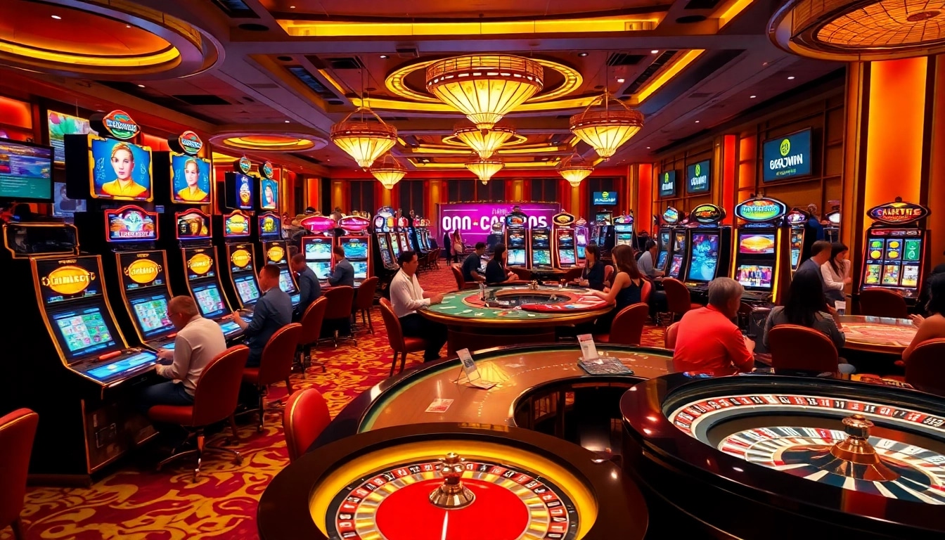 Players engaged in thrilling games at 888VND casino, showcasing excitement and luxury.