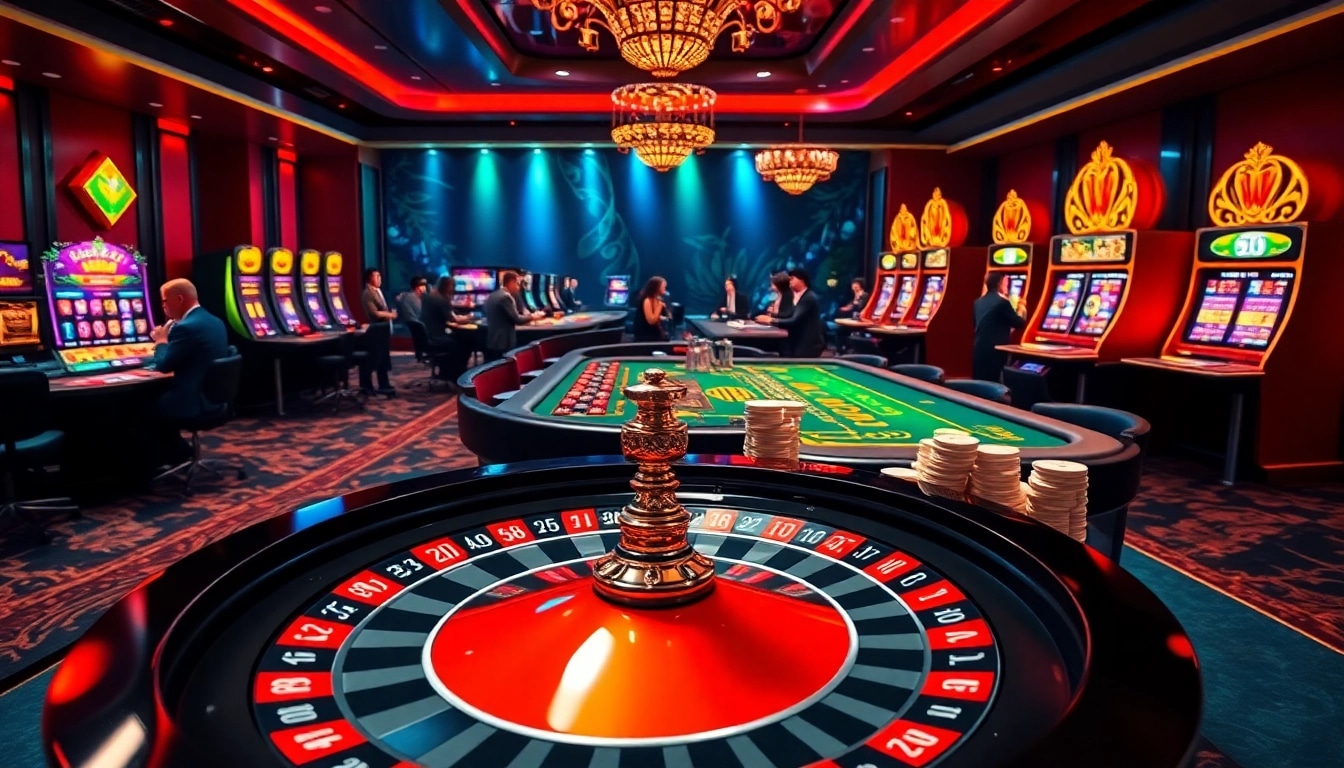 Experience the thrills of gaming with LuckyWin at a luxurious casino table featuring roulette and poker chips.