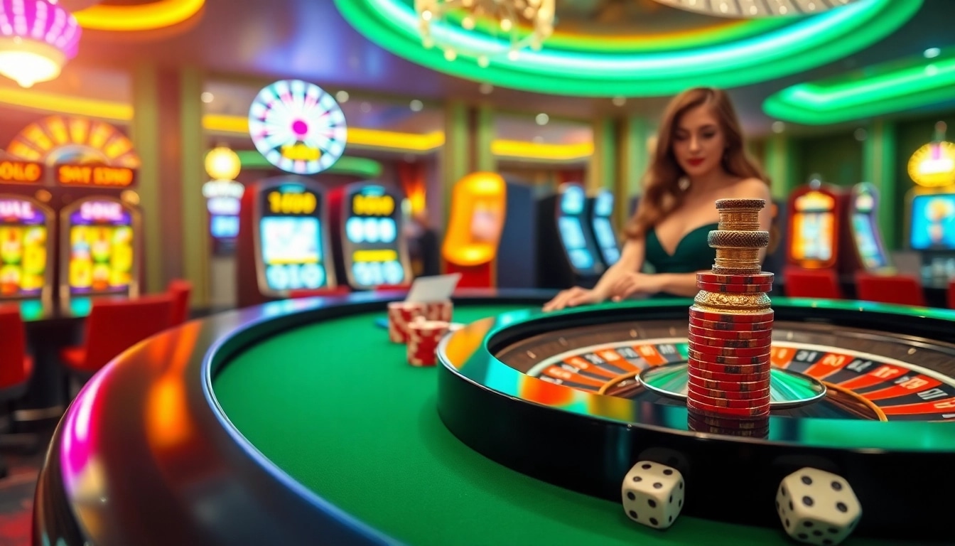 Experience the excitement of 888now with vibrant casino tables and colorful slot machines.