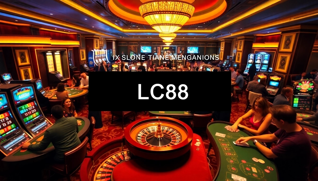 Players celebrating wins at LC88 casino with vibrant gaming setup and luxurious ambiance.
