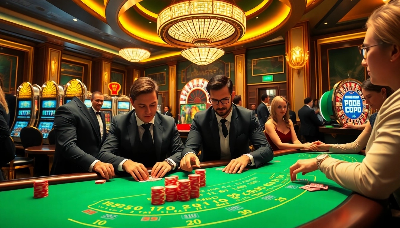 High-stakes gambling scene featuring players at a blackjack table, themed around jl55 excitement.