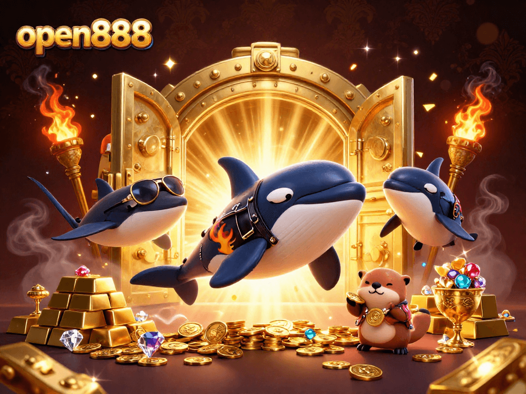 Engage in thrilling gaming at open888 with 3D animated characters celebrating jackpot wins.