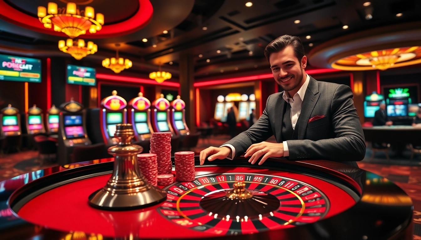 8K BET showcases an exhilarating casino atmosphere with roulette and slot machines.