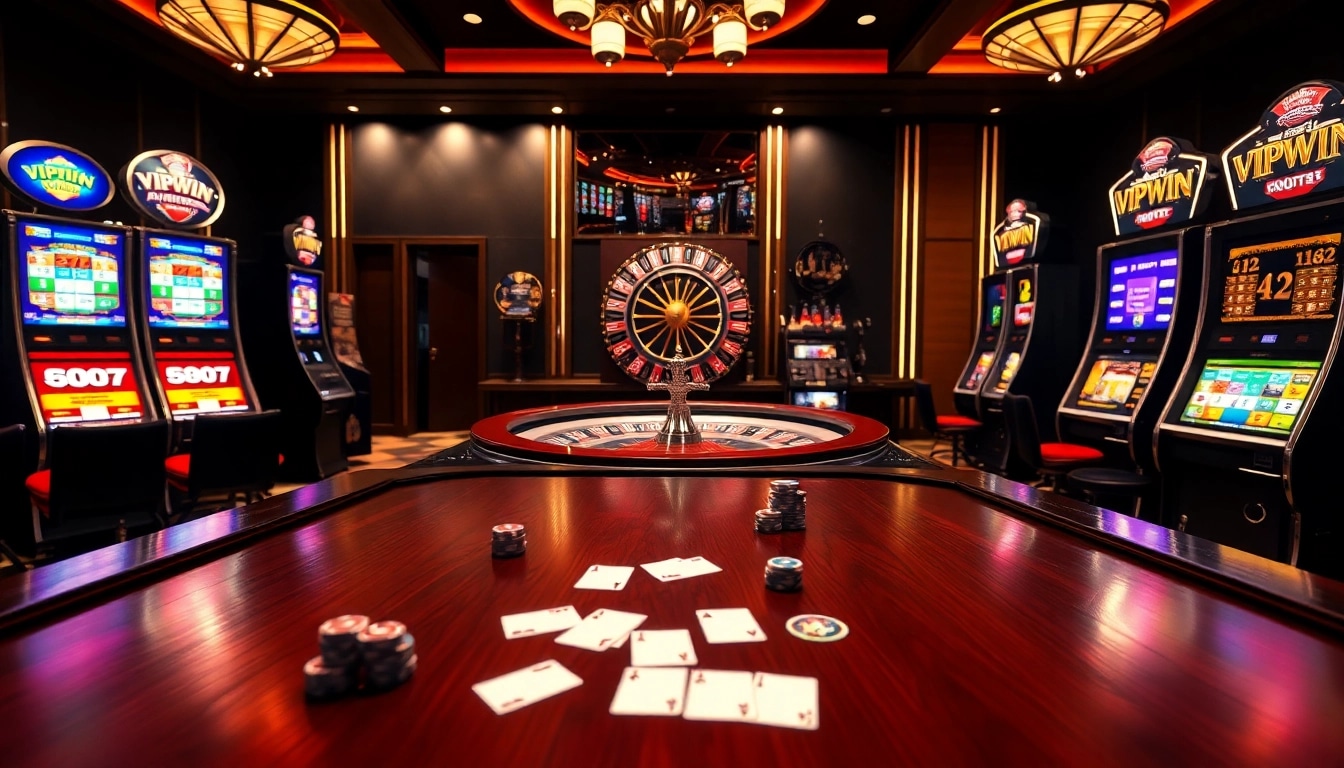 Experience thrilling gaming action at VIPWIN casino with exciting tables and vibrant slot machines.