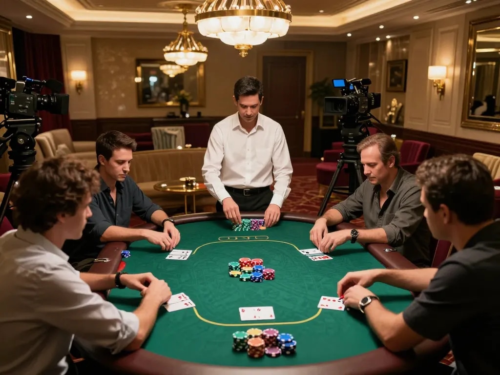 Engaging in a poker game at https://9bet9.in.net, showcasing players' strategies and colorful chips.