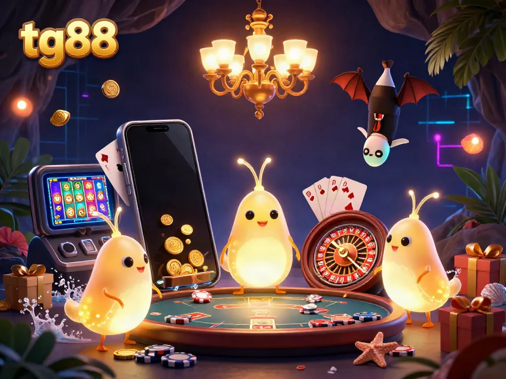 Light up your gaming experience at tg88 with an exciting casino scene featuring glowworms and dynamic games.
