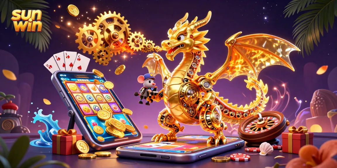 Experience the thrill of sun win gaming with a daring biomechanical dragon and exciting casino elements.