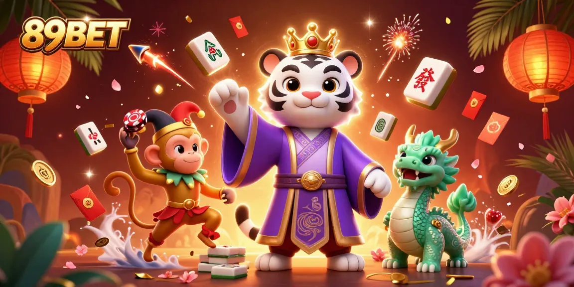 Experience the thrill of 89BET with a lively 3D illustration featuring winning poker chips and festive elements.