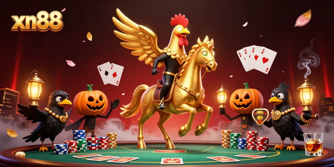 Experience thrilling action at xn88 with a golden rooster in a vibrant casino scene