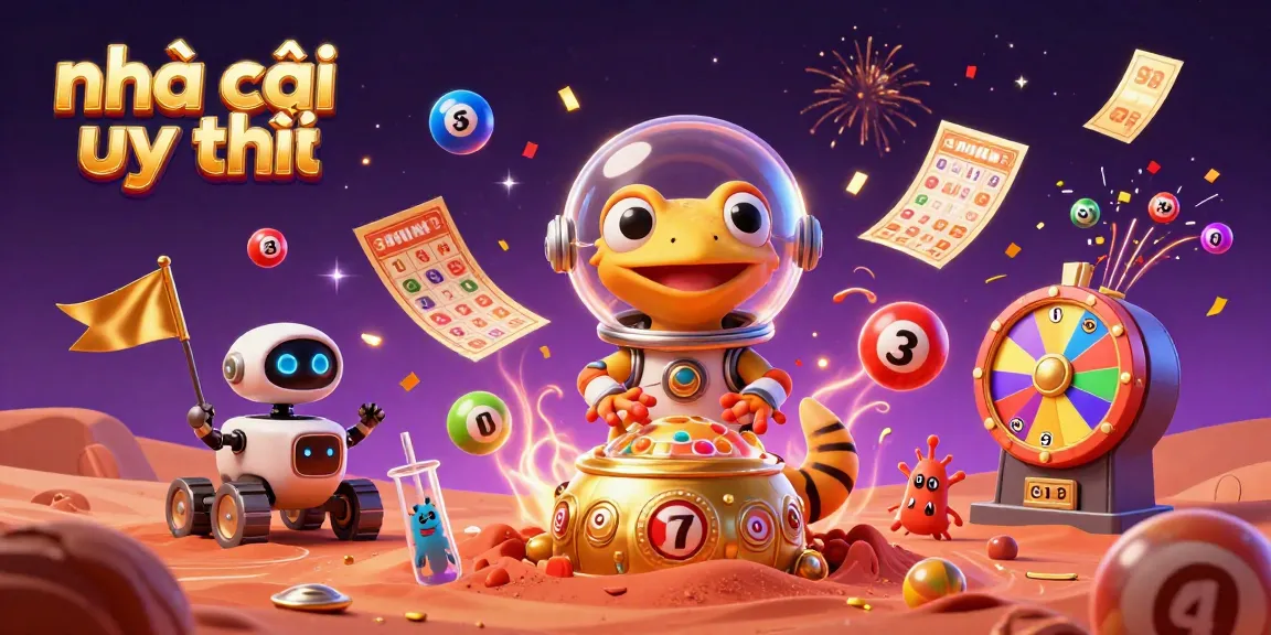 Engage with nhà cái uy tín in this vibrant illustration featuring a Martian gecko discovering an alien casino.
