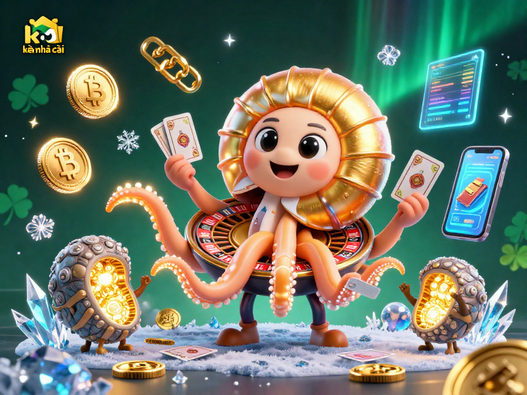 Engage with kèo nhà cái featuring a 3D nautilus roulette wheel amidst vibrant crypto coins and glowing details.