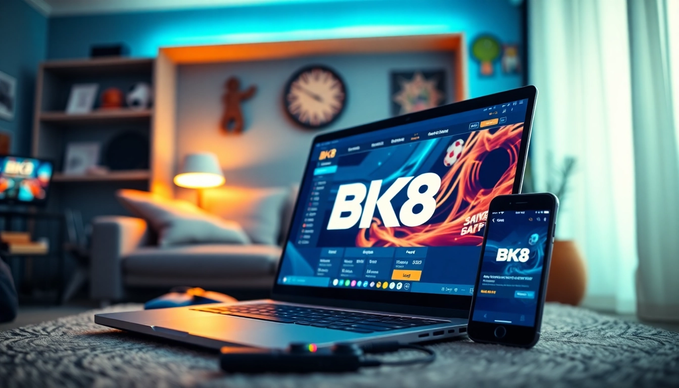 Experience the engaging BK8 online gaming platform with a modern interface showcasing excitement for sports betting.