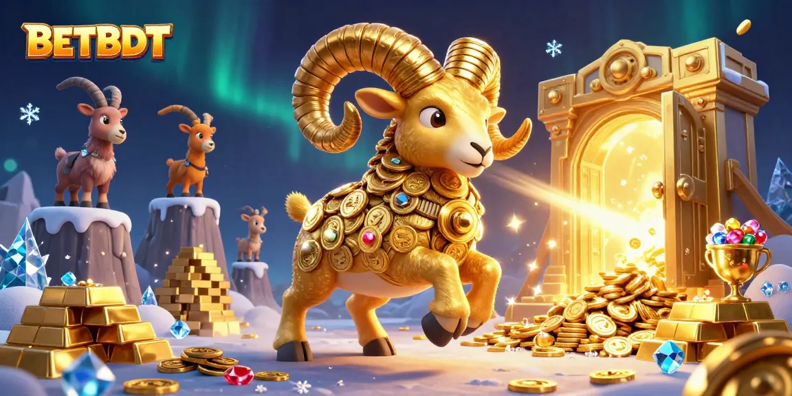 Win big at BETBDT with an exciting illustration of a golden ram charging towards treasure!