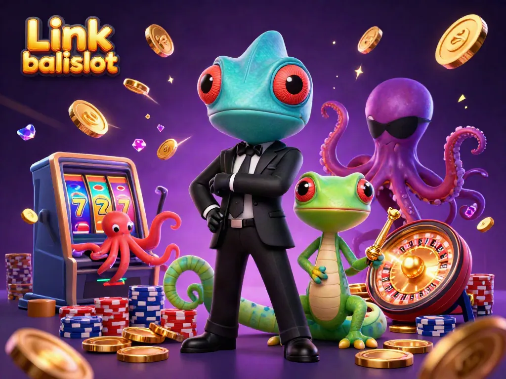 Experience thrilling gameplay with Link balislot featuring animated characters amidst sparkling casino elements.