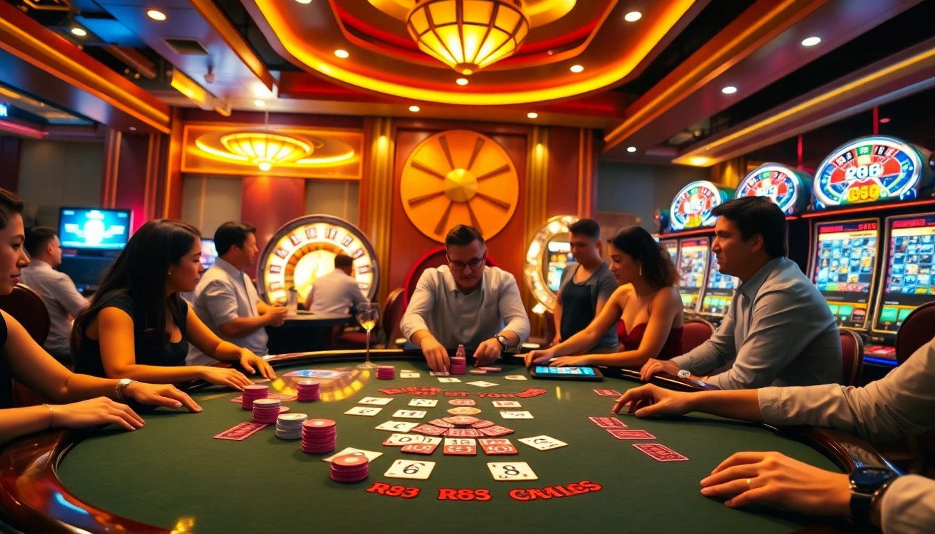 Players enjoying an exciting gambling experience at RR88 with poker and roulette tables.