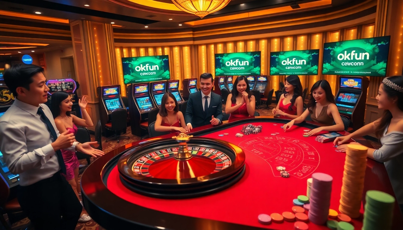 Experience thrilling moments at the okfun.com casino with vibrant gaming scenes.
