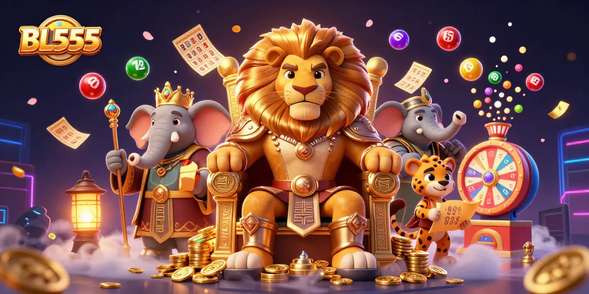 Engage in thrilling gameplay at BL555 with vibrant lottery elements and majestic characters.