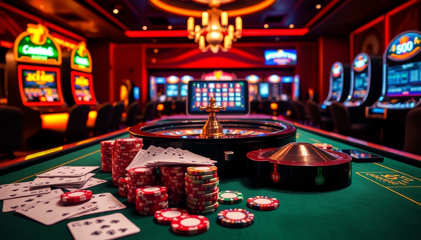 Experience the excitement of trang chủ 69vn with vibrant casino elements like poker chips and cards.